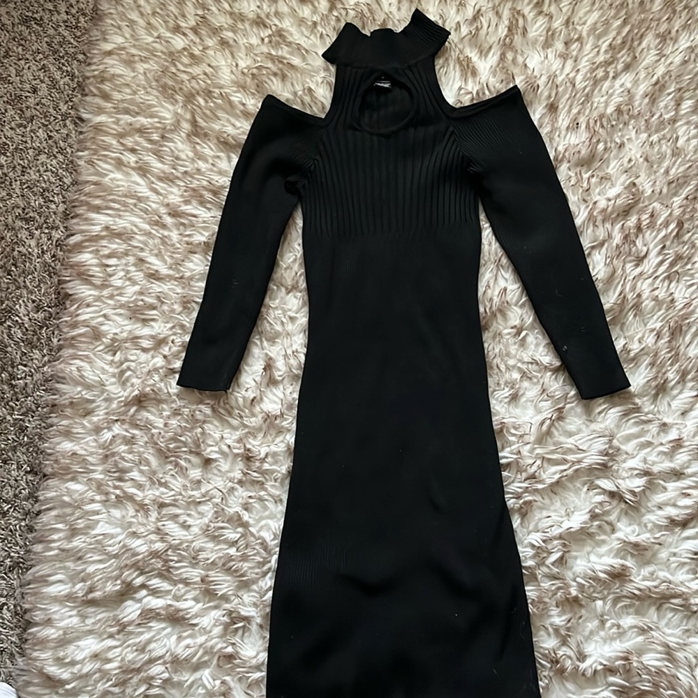 Rue 21 BLACK RIB KNIT CUT OUT SHOULDER MINI DRESS